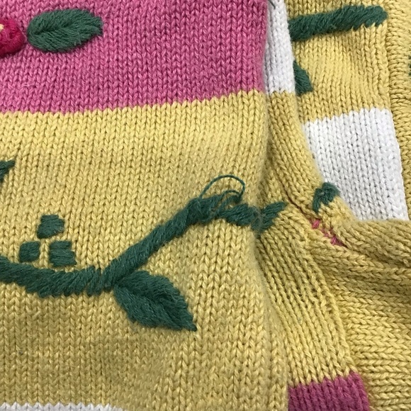 Vtg Styles To Go Deep V-Neck Chunky 3D Knit Sweater Striped Floral Heart Design - Picture 5 of 5